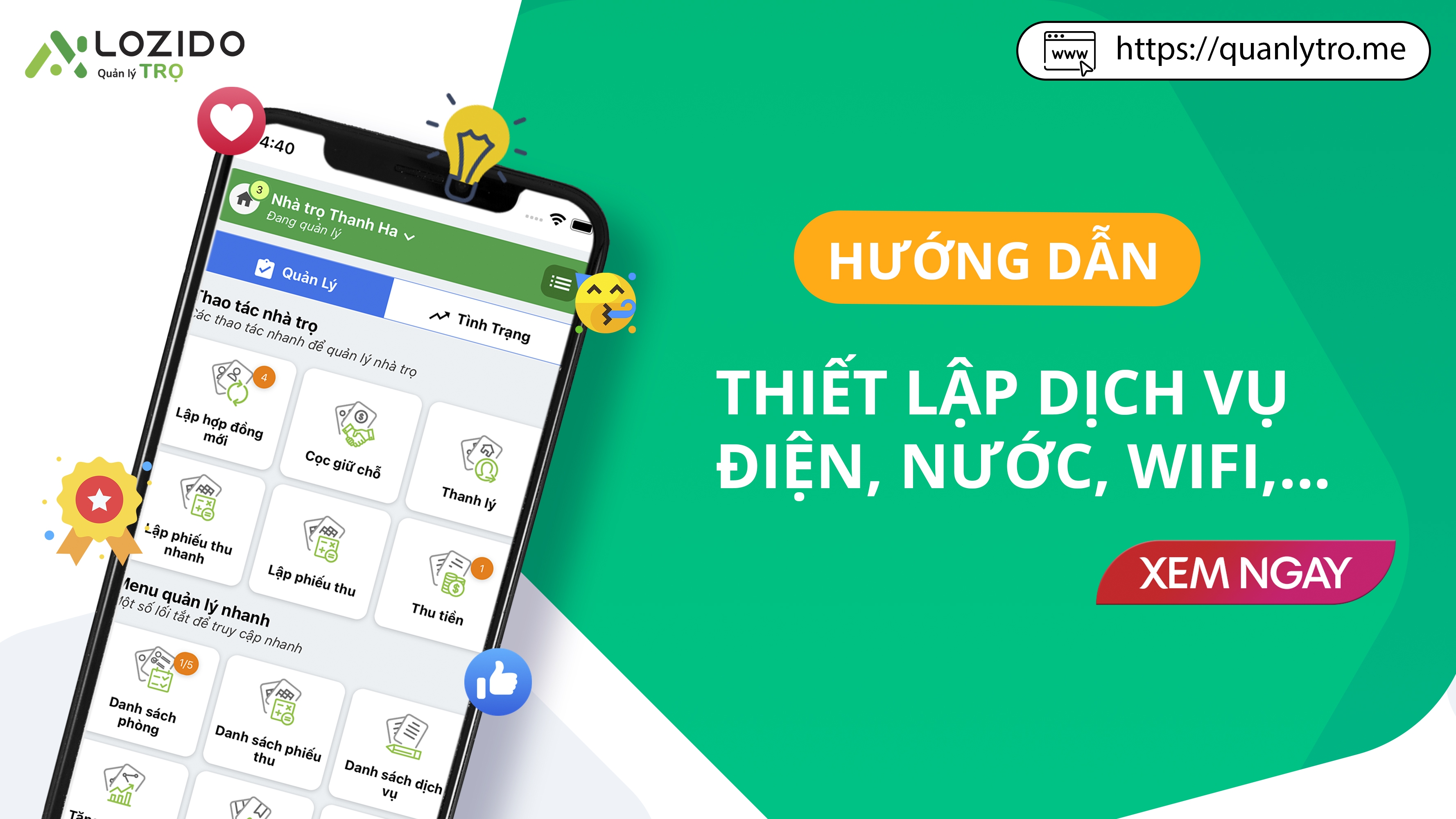 Hướng dẫn cài đặt dịch vụ phòng trọ