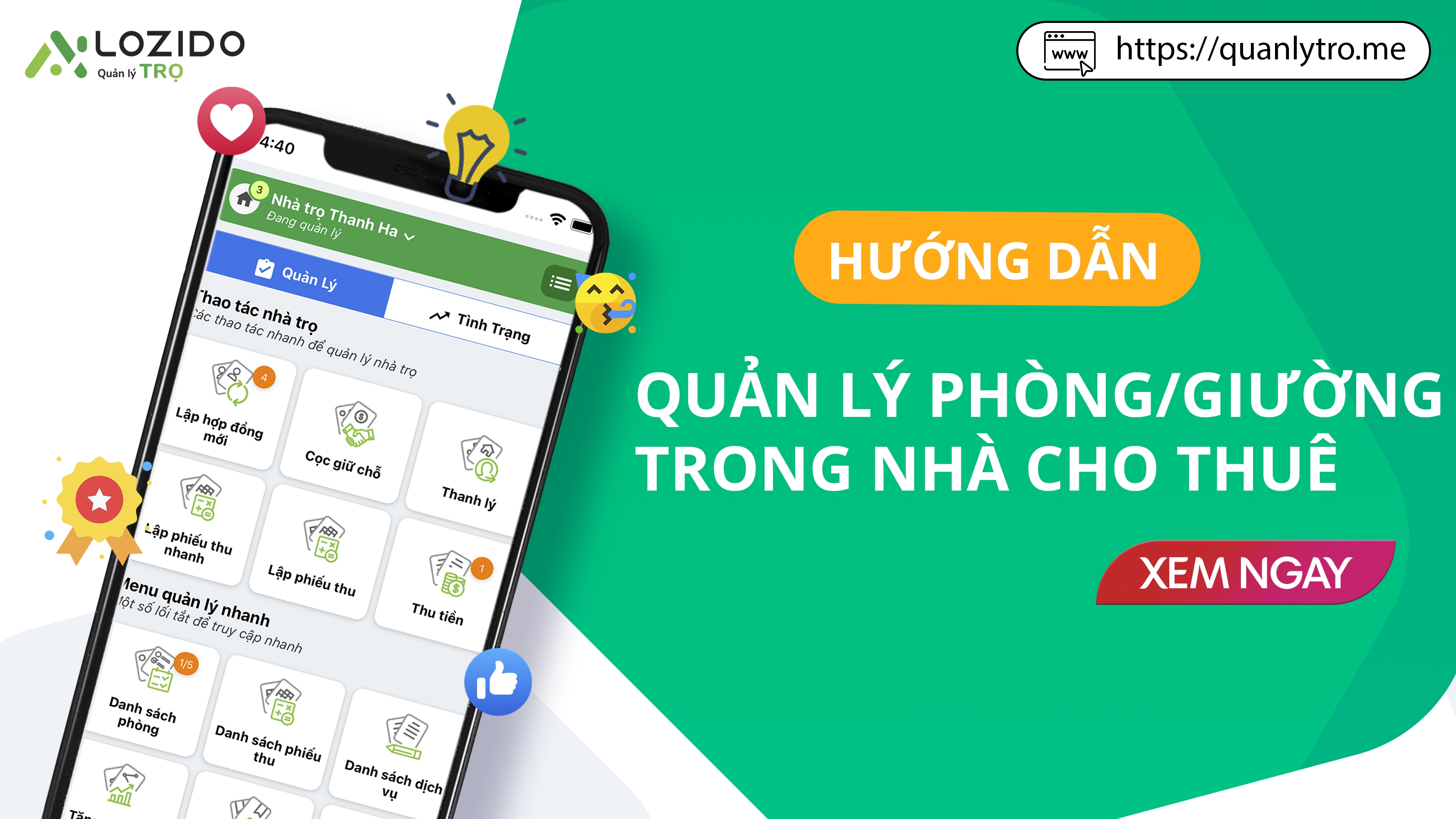 Hướng dẫn quản lý phòng/giường trong nhà cho thuê